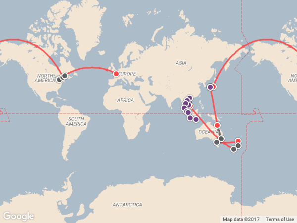 carte de notre itinéraire tour du monde